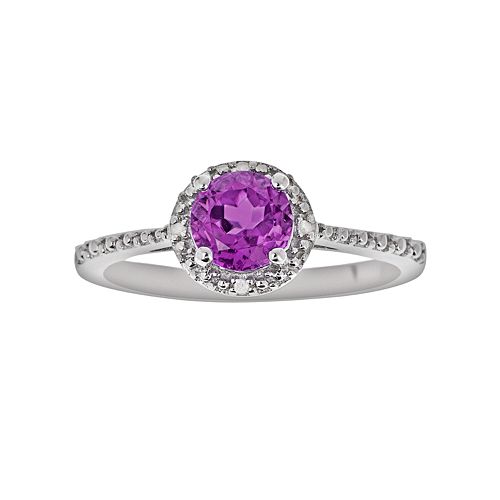 Sterling Silver Amethyst & Diamond Accent Frame Ring