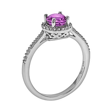 Celebration Gems Sterling Silver Amethyst and Diamond Accent Frame Ring