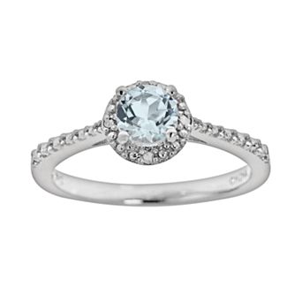 Celebration Gems Sterling Silver Aquamarine and Diamond Accent Frame Ring