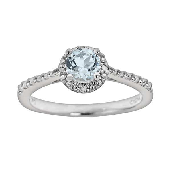 Celebration Gems Sterling Silver Aquamarine and Diamond Accent Frame Ring
