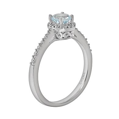 Celebration Gems Sterling Silver Aquamarine and Diamond Accent Frame Ring