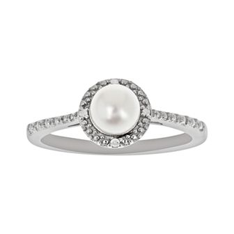 Celebration Gems Sterling Silver Freshwater Cultured Pearl and Diamond Accent Frame Ring