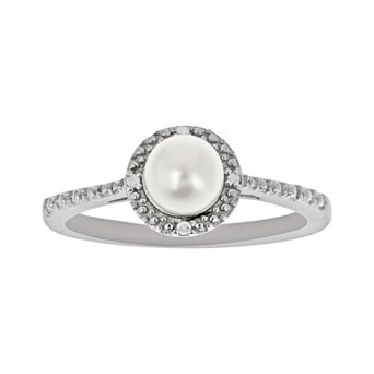 Celebration Gems Sterling Silver Freshwater Cultured Pearl and Diamond Accent Frame Ring