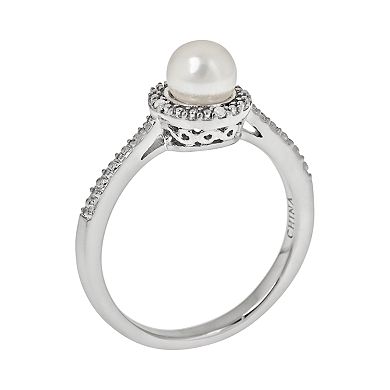 Celebration Gems Sterling Silver Freshwater Cultured Pearl and Diamond Accent Frame Ring