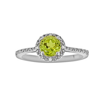 Celebration Gems Sterling Silver Peridot and Diamond Accent Frame Ring