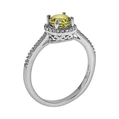 Celebration Gems Sterling Silver Peridot and Diamond Accent Frame Ring