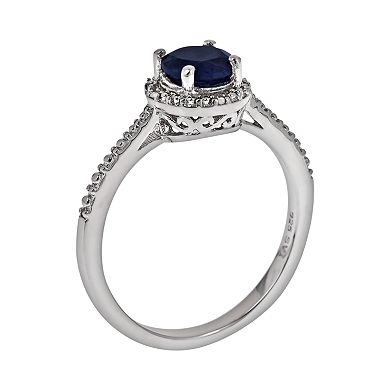 Celebration Gems Sterling Silver Sapphire and Diamond Accent Frame Ring