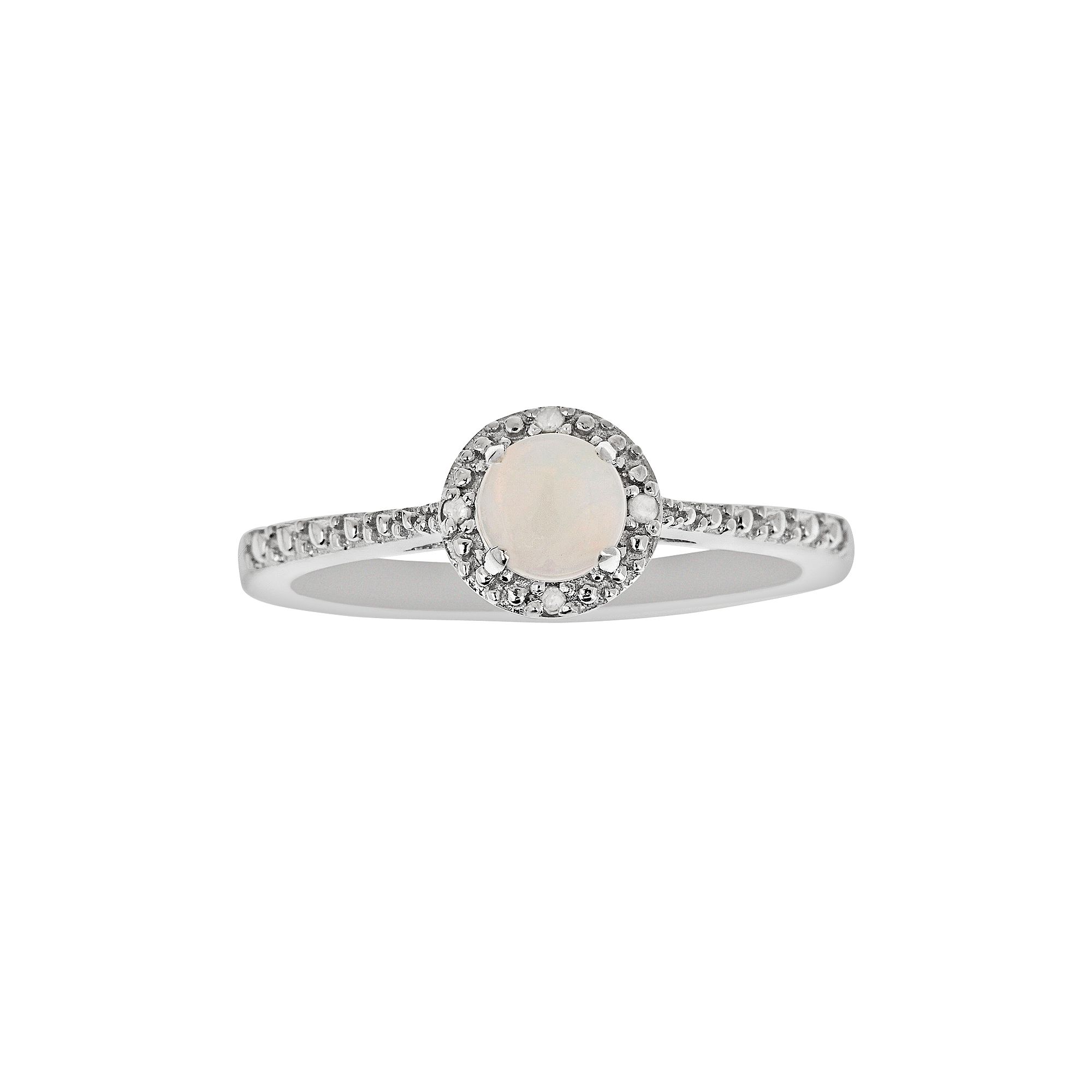 Celebration Gems Sterling Silver Opal and Diamond Accent Frame Ring, Women
