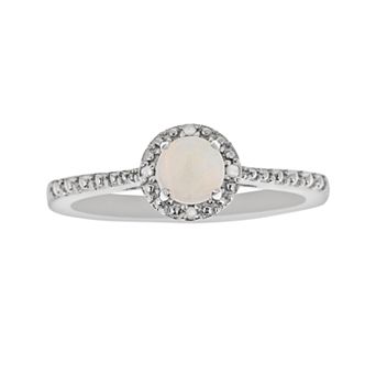 Celebration Gems Sterling Silver Opal and Diamond Accent Frame Ring