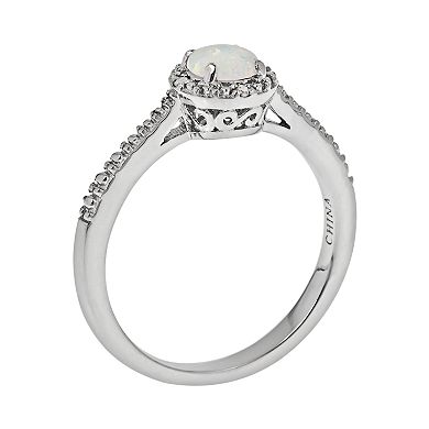 Celebration Gems Sterling Silver Opal and Diamond Accent Frame Ring