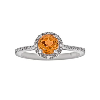 Celebration Gems Sterling Silver Citrine and Diamond Accent Frame Ring