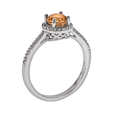 Celebration Gems Sterling Silver Citrine and Diamond Accent Frame Ring