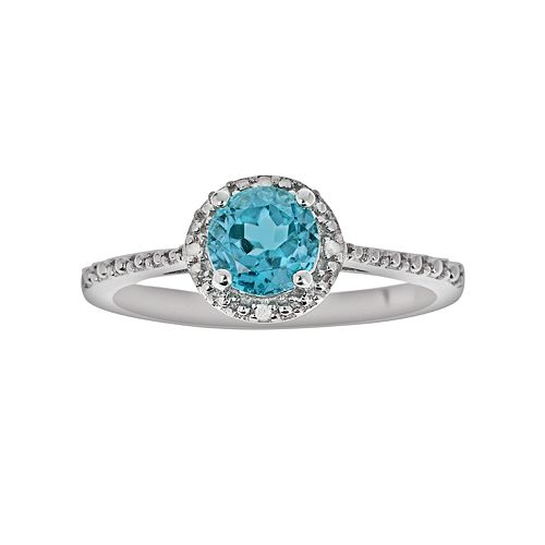 Sterling Silver Blue Topaz & Diamond Accent Frame Ring