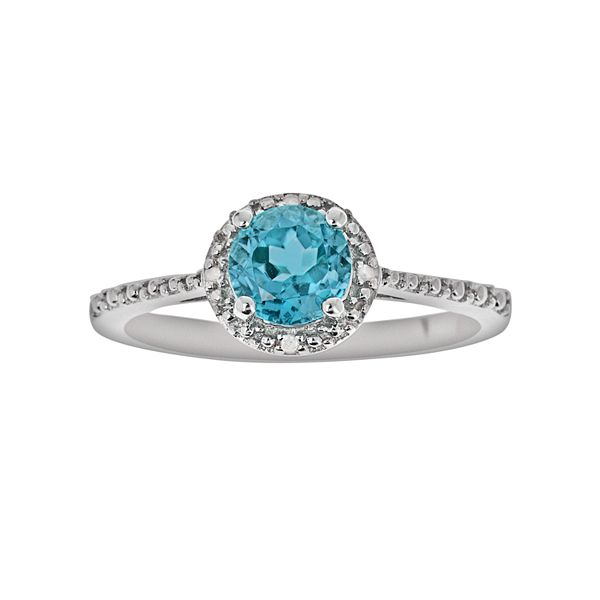 Celebration Gems Sterling Silver Blue Topaz and Diamond Accent Frame Ring