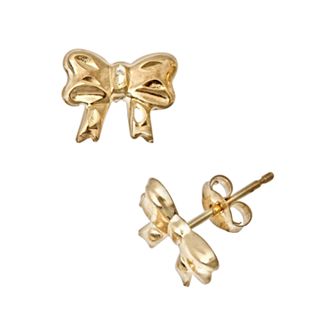 Celebration Gems 14k Gold Bow Stud Earrings - Kids