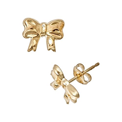 14k Gold Bow Stud Earrings Kids