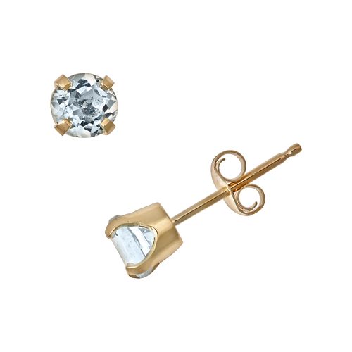 14k Gold Aquamarine Stud Earrings Kids
