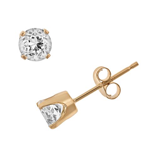 14k Gold White Topaz Stud Earrings - Kids