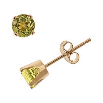 14k Gold Peridot Stud Earrings - Kids