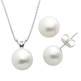 Sterling Silver Freshwater Cultured Pearl Pendant and Stud Earring Set