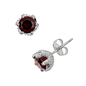 Celebration Gems Sterling Silver Garnet Stud Earrings