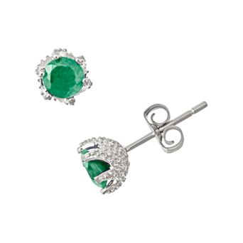 Celebration Gems Sterling Silver Emerald Stud Earrings