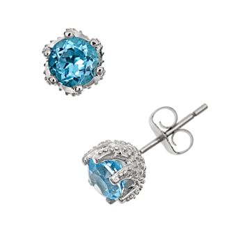 Celebration Gems Sterling Silver Blue Topaz Stud Earrings
