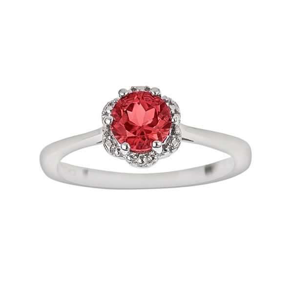 Sterling Silver Garnet Scalloped Frame Ring