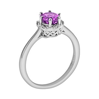 Celebration Gems Sterling Silver Amethyst Scalloped Frame Ring