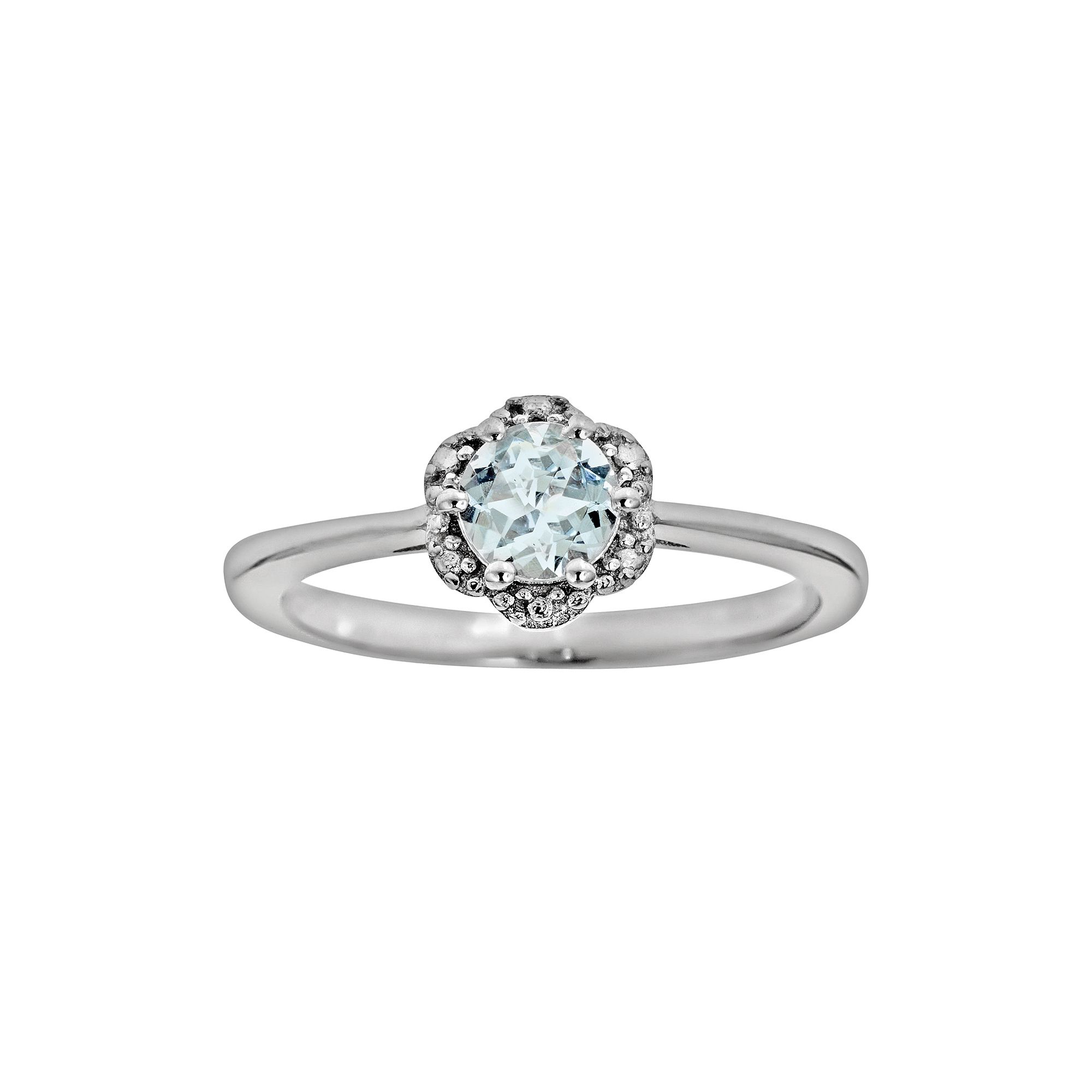 Celebration Gems Sterling Silver Aquamarine Studded Flower Ring, Womens, S