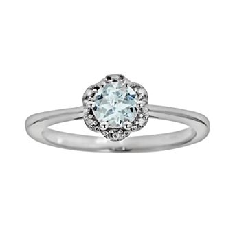 Celebration Gems Sterling Silver Aquamarine Studded Flower Ring