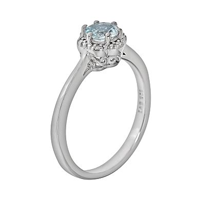 Celebration Gems Sterling Silver Aquamarine Studded Flower Ring
