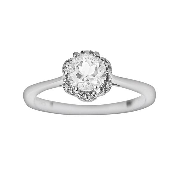 Celebration Gems Sterling Silver White Topaz Scalloped Frame Ring