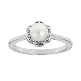Celebration Gems Sterling Silver Freshwater Cultured Pearl Studded Flower Ring