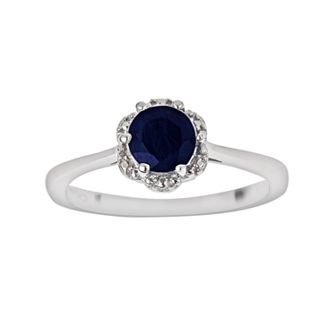 Celebration Gems Sterling Silver Sapphire Scalloped Frame Ring