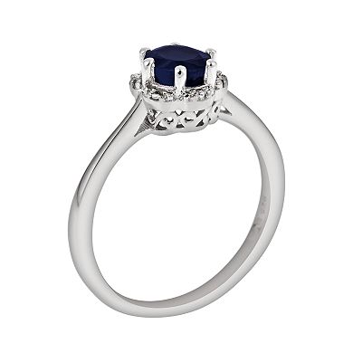 Celebration Gems Sterling Silver Sapphire Scalloped Frame Ring