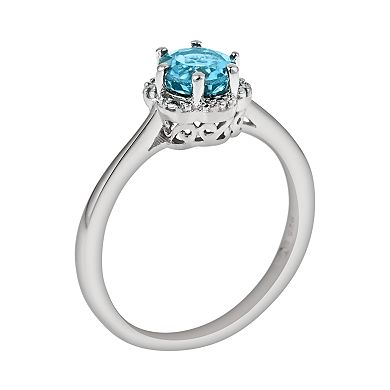 Celebration Gems Sterling Silver Blue Topaz Scalloped Frame Ring