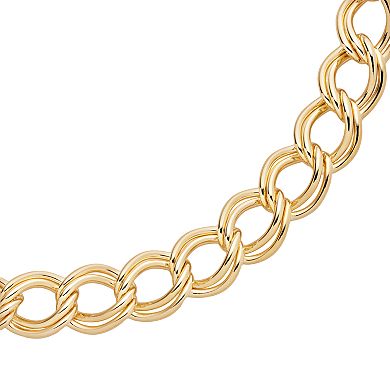 Elegante 18k Gold Over Brass Cubic Zirconia Curved Oval Link Chain Bracelet