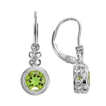 Oro Leoni Sterling Silver Peridot and Lab-Created White Sapphire Drop Earrings