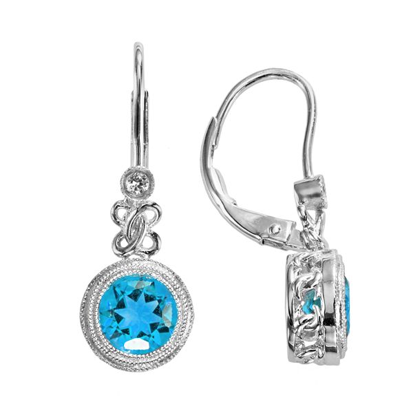 Sterling Silver Blue Topaz and Lab-Created White Sapphire Drop Earrings