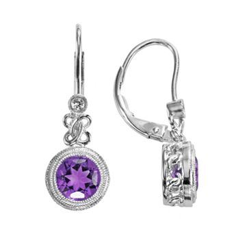 Oro Leoni Sterling Silver Amethyst and Lab-Created White Sapphire Drop Earrings