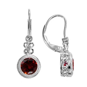 Sterling Silver Garnet and Lab-Created White Sapphire Drop Earrings