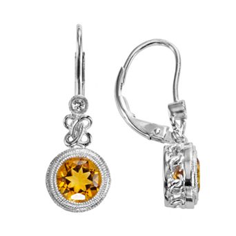 Oro Leoni Sterling Silver Citrine and Lab-Created White Sapphire Drop Earrings