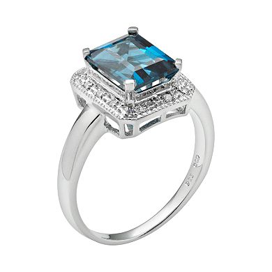 Sterling Silver London Blue Topaz & Diamond Accent Ring