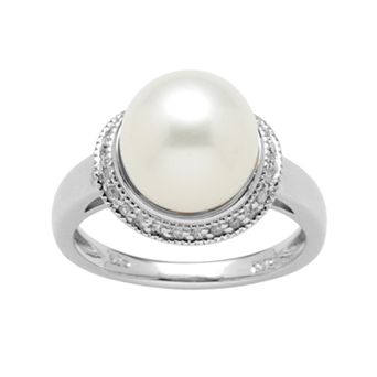 Oro Leoni Sterling Silver 1/10 ct T.W. Diamond and Freshwater Cultured Pearl Ring