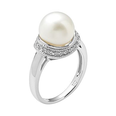 Oro Leoni Sterling Silver 1/10-ct. T.W. Diamond and Freshwater Cultured Pearl Ring