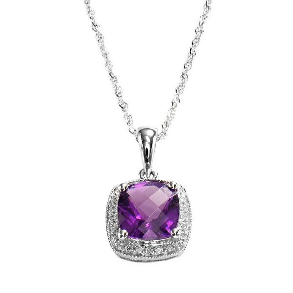 14k White Gold Amethyst and Diamond Accent Frame Pendant