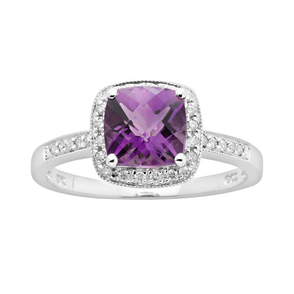 14k White Gold 1/8-ct. T.W. Diamond and Amethyst Frame Ring