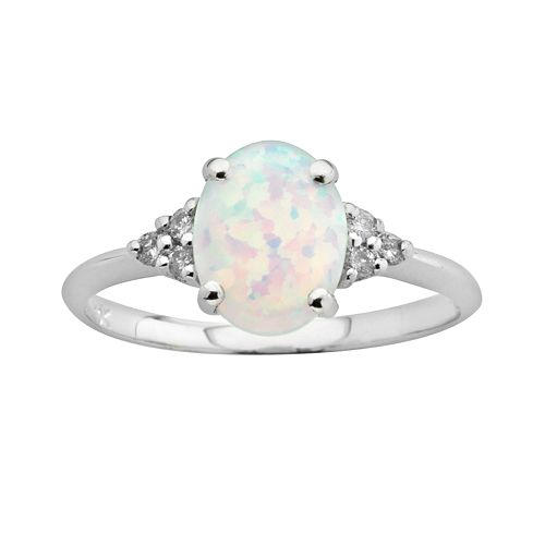10k White Gold Lab-Created Opal & Diamond Accent Ring