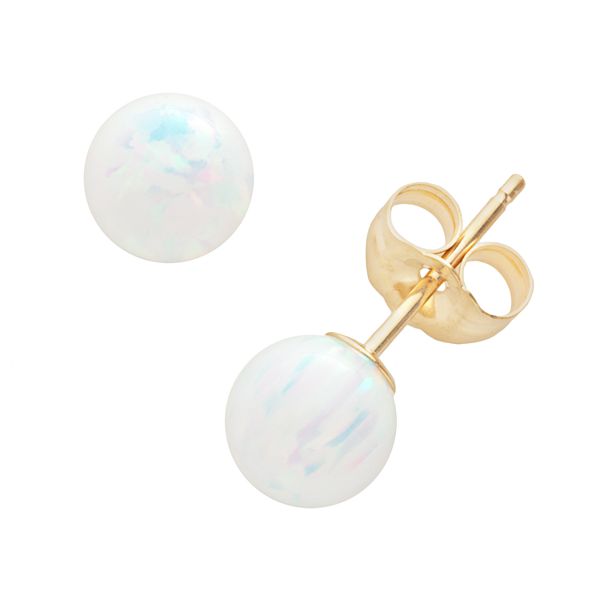 14k Gold LabCreated Opal Ball Stud Earrings